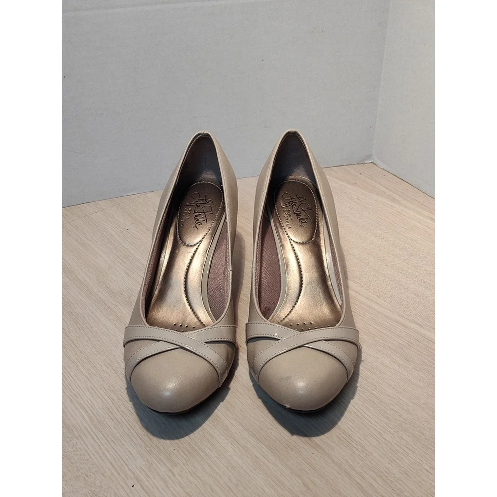 LifeStride‎ Peace Womens 8.5 M Taupe Kitten Heel Pumps Almond Toe Strappy Shoes